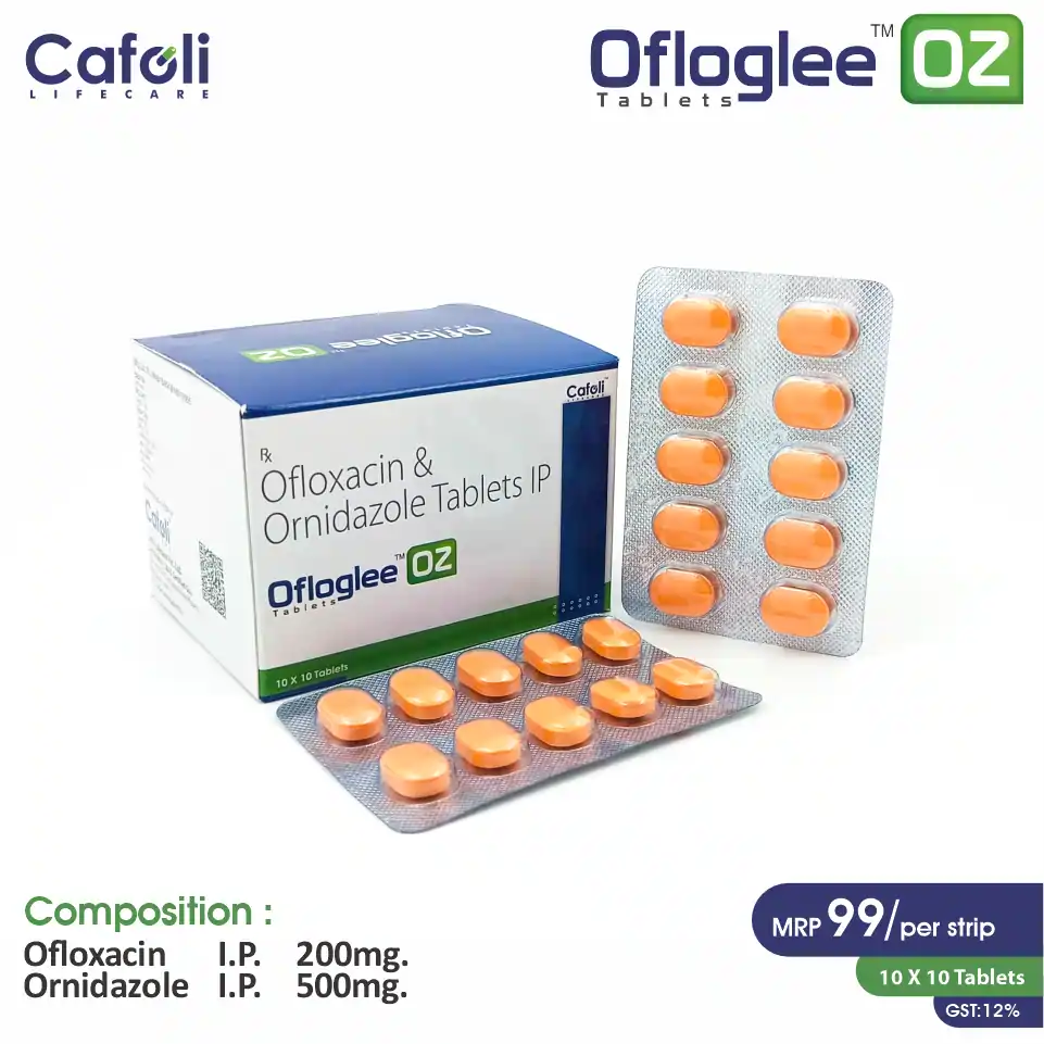 Ofloxacin (200mg) + Ornidazole (500mg) Tablet at best price in PCD Pharma Franchise for Bacterial Infection Treatment.